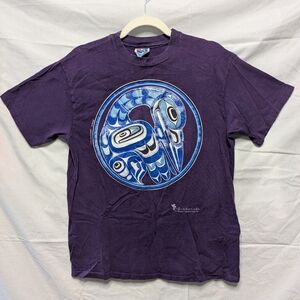 Vintage Purple Tee with Blue Soaked Sparkly Graphic